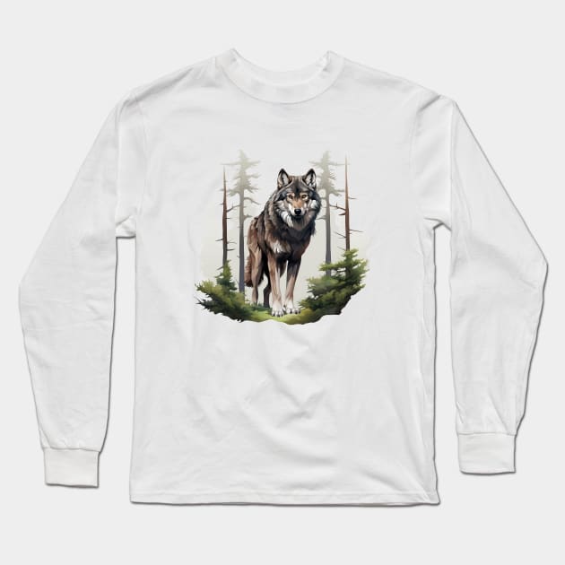 Grey Wolf Long Sleeve T-Shirt by zooleisurelife